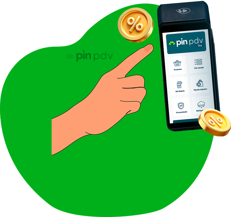 Mão clicando uma maquininha de cartão